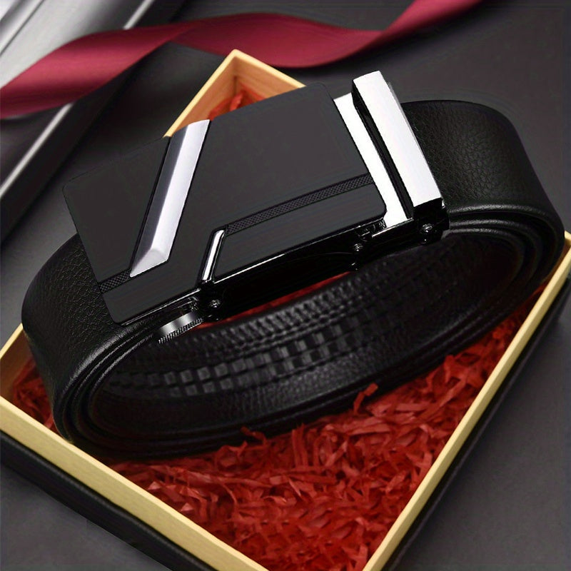 Men's Faux Leather Automatic Buckle Business Belt - 47inch