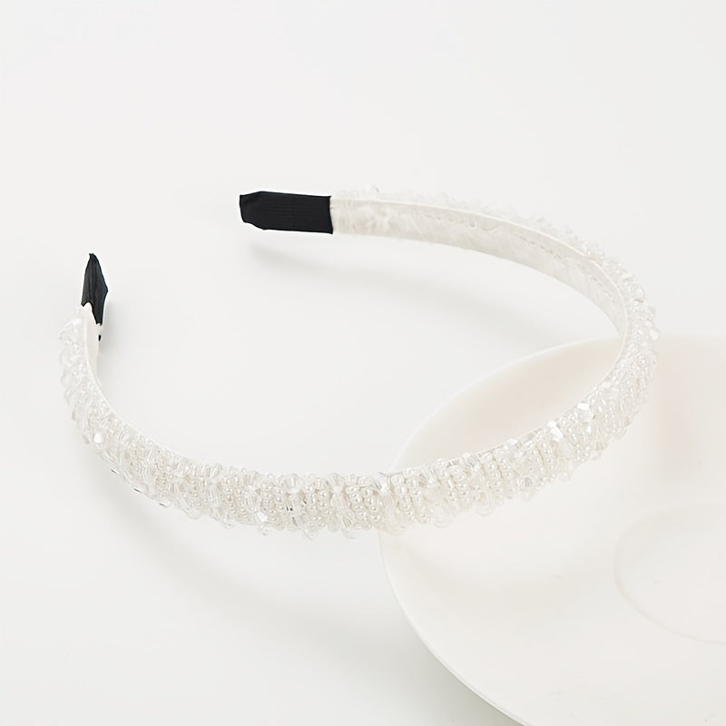 Thin Beaded Crystal Solid Headband Women's Hair Accessories