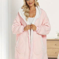 Solid Plush Hooded Lounge Top with Pockets