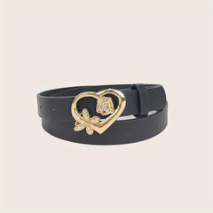 Butterfly Rose Heart Buckle Belt Stylish PU Belt