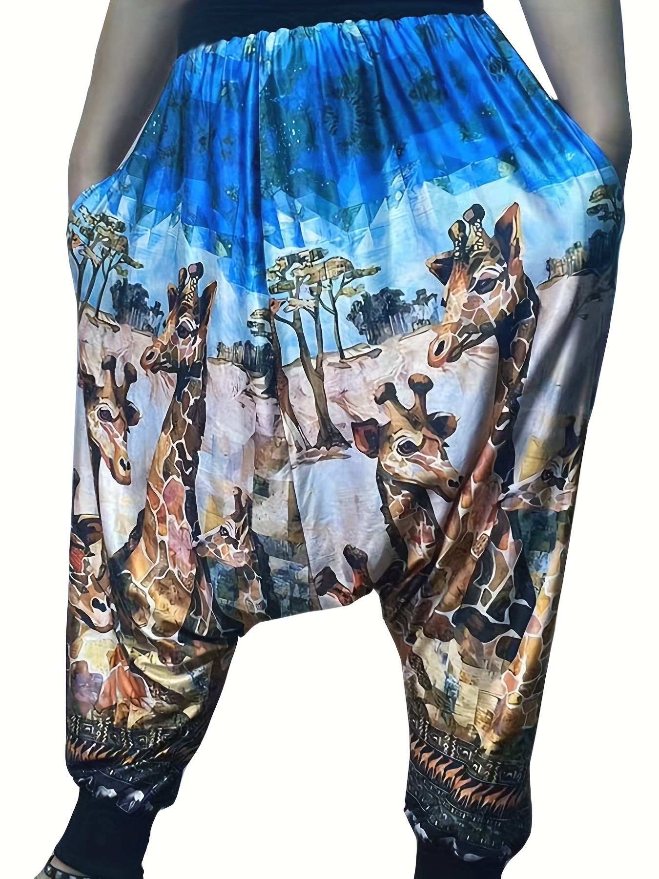 Giraffe Print Drop Crotch Pants