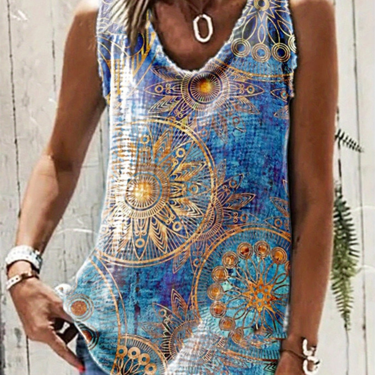 Graphic Print Crew Neck Tank Top Sleeveless Casual Summer Women's Clothing