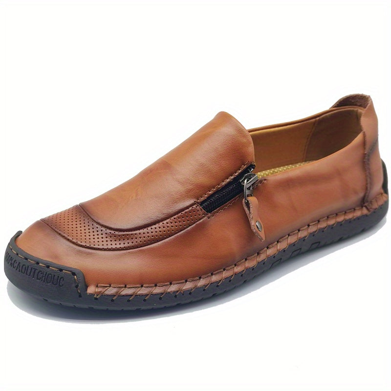 Men's Zipper Loafers Breathable Comfortable Anti-Skid Slip-On Shoes