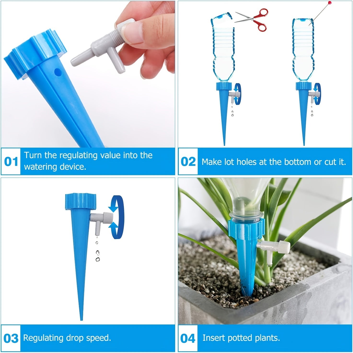 12pcs Self Watering Spikes for Plants, Adjustable Slow Release Control