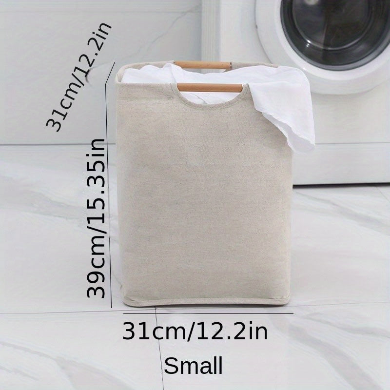 Large Laundry Storage Basket Wooden Handle Foldable Portable Household Organizer