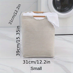 Large Laundry Storage Basket Wooden Handle Foldable Portable Household Organizer