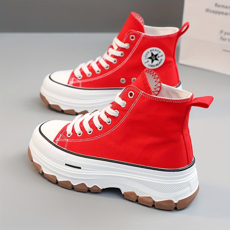 Women's High Top Canvas Shoes Lace Up Platform Sneakers
