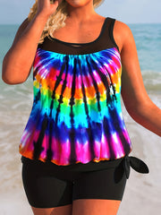  Rainbow Tie Dye Tank Top & Shorts Swimsuit Set