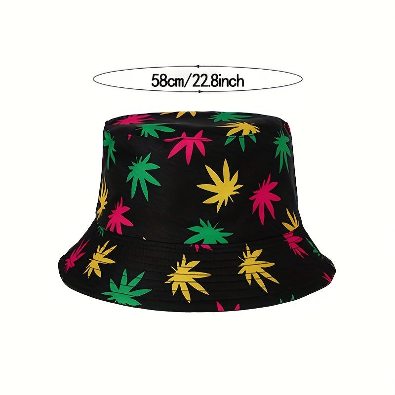 Leaf Print Casual Bucket Hat Unisex Foldable Couple Basin Hats