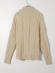  Solid Cable Long Sleeve Sweater