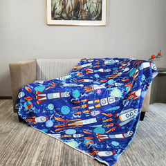Cartoon Spaceship Pattern Blanket Flannel Blanket for Travel Camping Office Nap