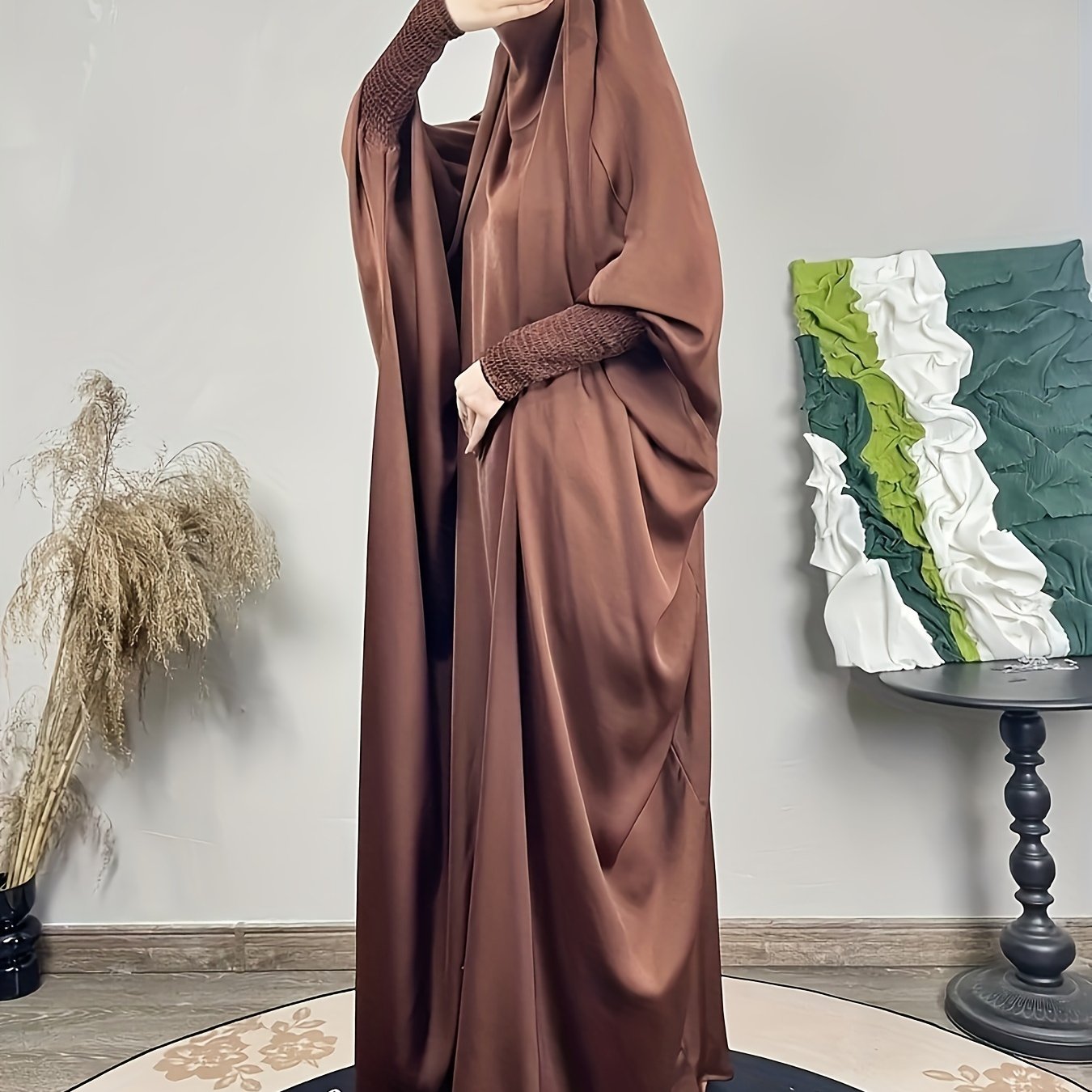  Casual Abaya Dress Women's Plus Solid Batwing Sleeve