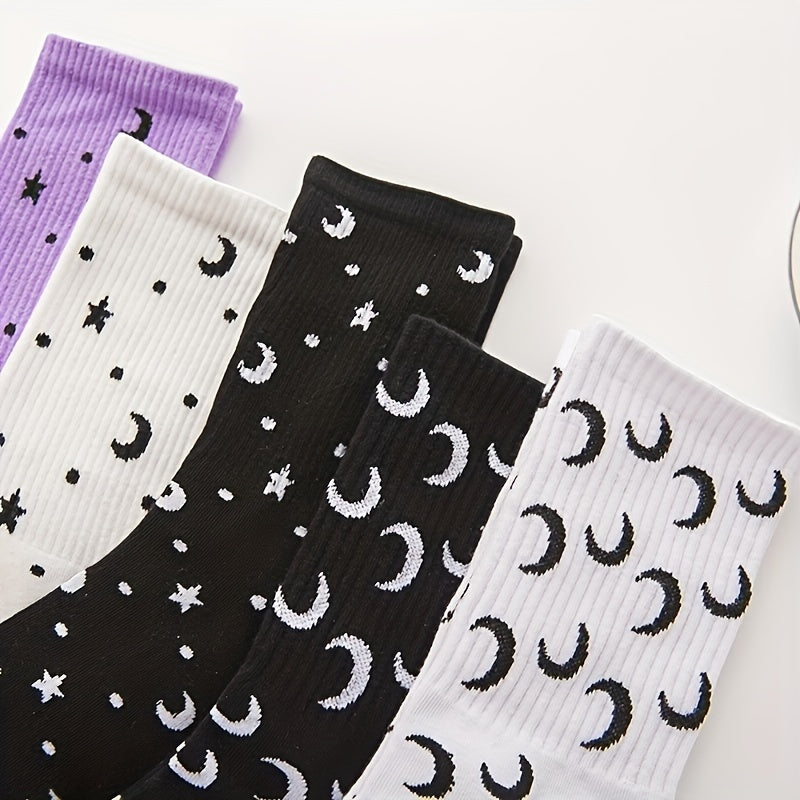 Moon Print Mid Tube Socks Women's Stockings