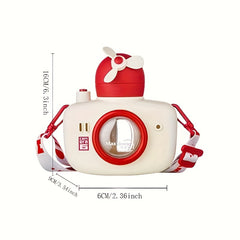 Camera Water Bottle 18oz w/ Silicone Straw & Windmill & Shoulder Strap