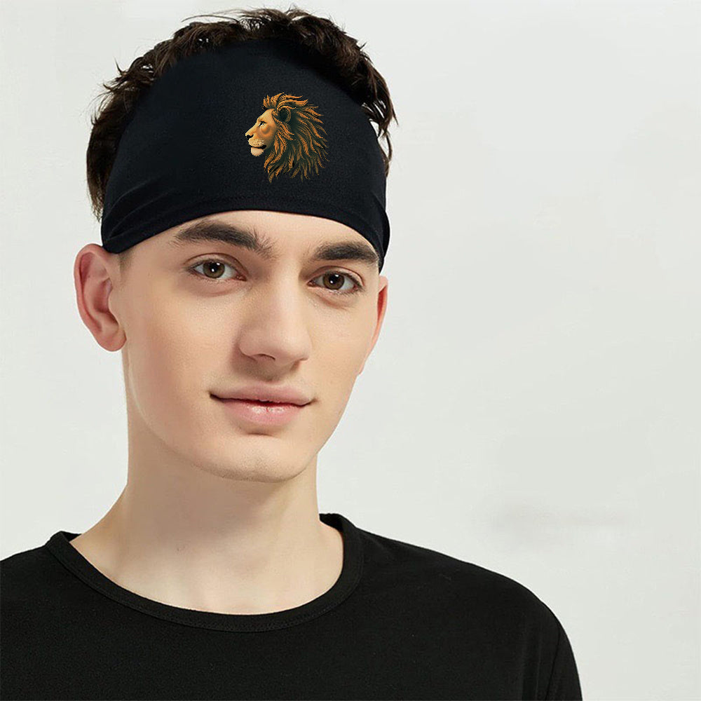 Lion Symbol Sports Headband for Men Breathable Mesh Sweat Band for Workout