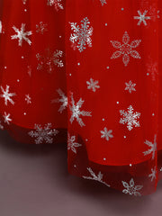 Girls Snowflake Long Dress Sleeveless Mesh Christmas Princess Party