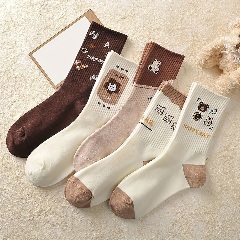 9 Pairs Cartoon Print Socks Women's Mid Tube Stockings