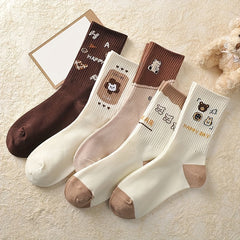 9 Pairs Cartoon Print Socks Women's Mid Tube Stockings
