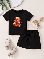 Toddler Cartoon Pattern T shirt & Shorts Set