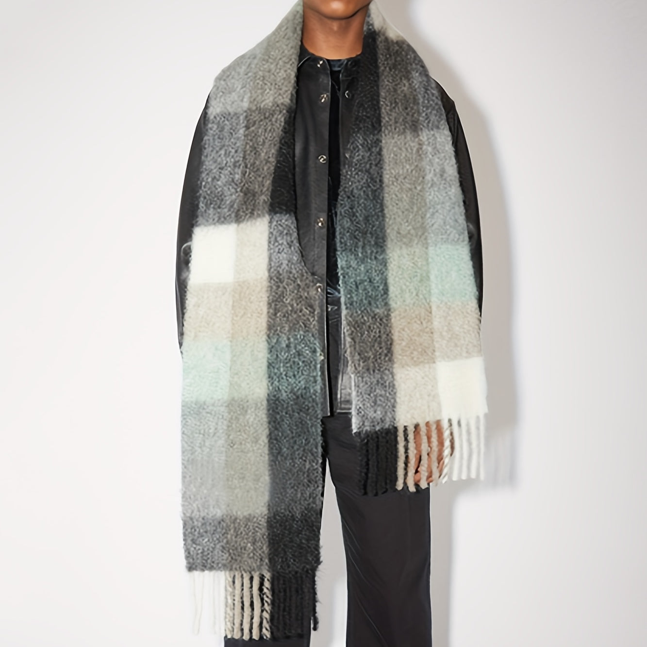 Warm Plaid Shawl Tassel Thick Scarf Windproof Inelasticity
