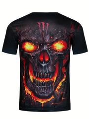 Men's Flame Skull Graphic T-shirt 3D Print Crew Neck Short Sleeves