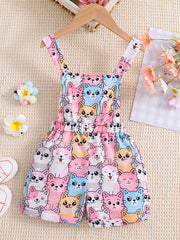 Girls Cartoon Cats Pattern Overalls for Summer