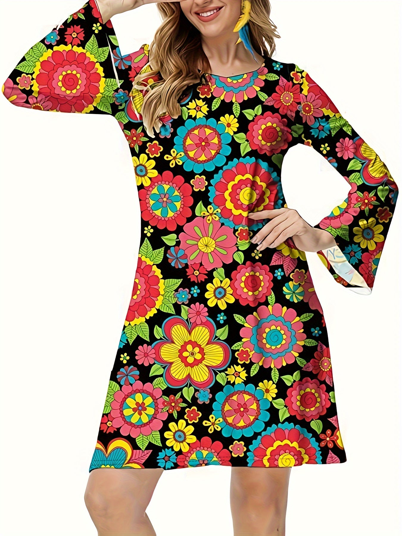  Retro Dress Women's Plus Floral Print Halloween Party Dress
