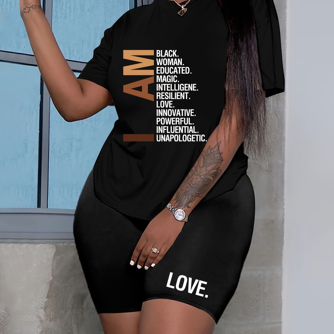  Slogan Print Top & Shorts 2 Piece Set