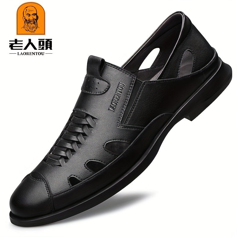 LAORENTOU Men's Leather Beach Sandals Non Slip Comfy Summer Shoes
