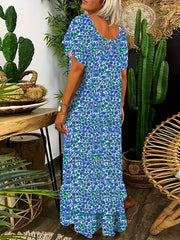 Boho Dress Floral Print V Neck Maxi Dress