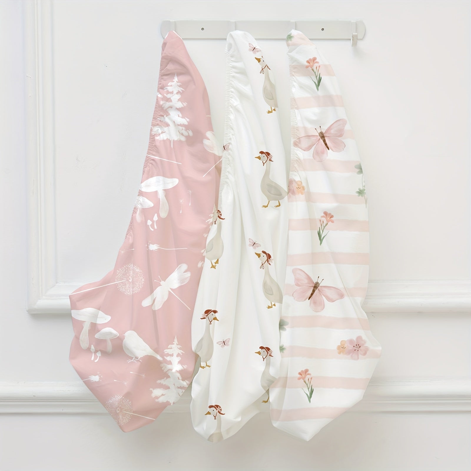 3 Pack Baby Crib Sheet Sets Ivory & Peach Animal Prints Microfiber Woven