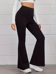 High Rise Stretch Flared Leg Trousers Plus Size Casual Pants