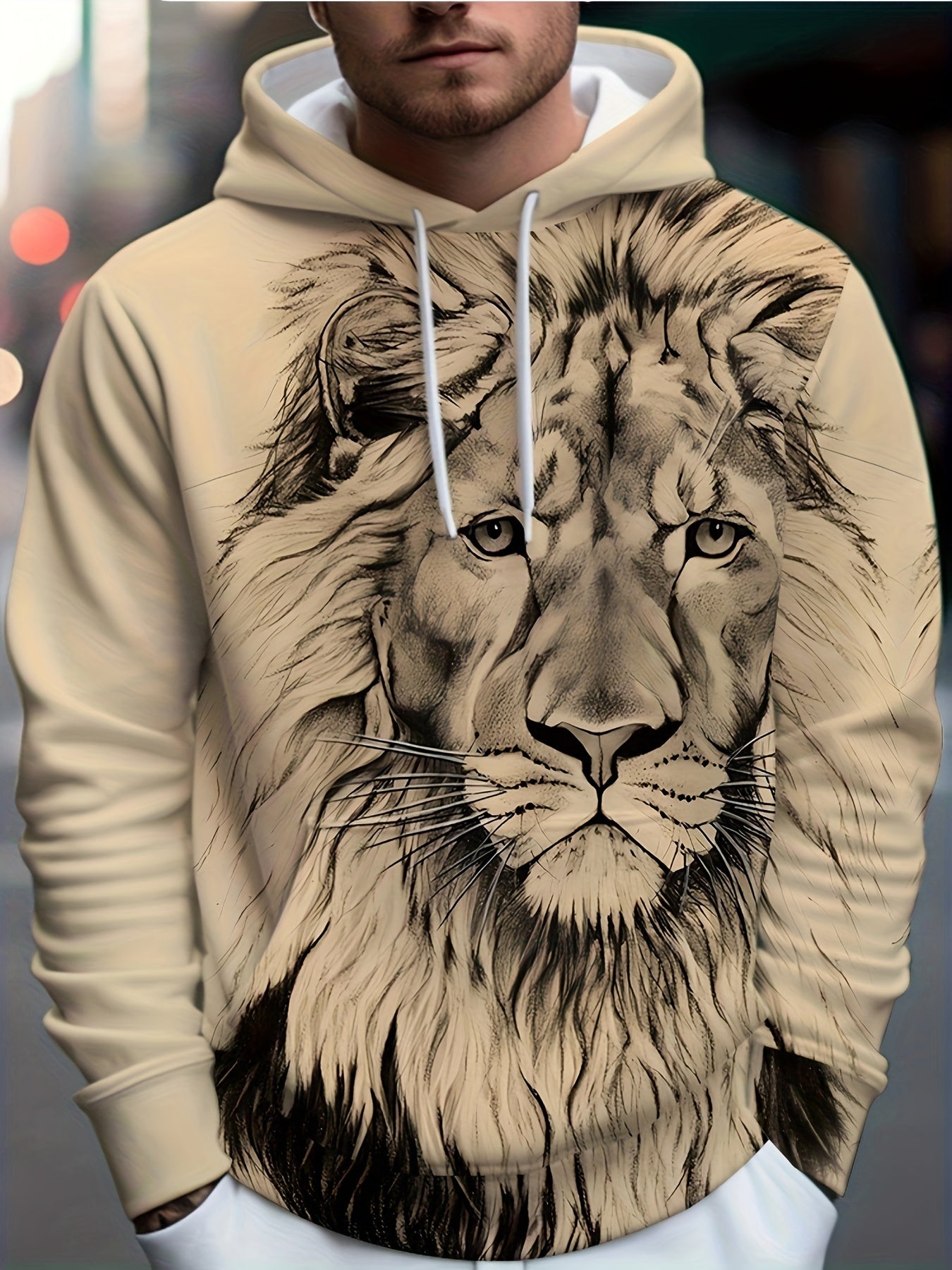 Men's Lion 3D Print Hoodie Graphic Pullover for Autumn Winter