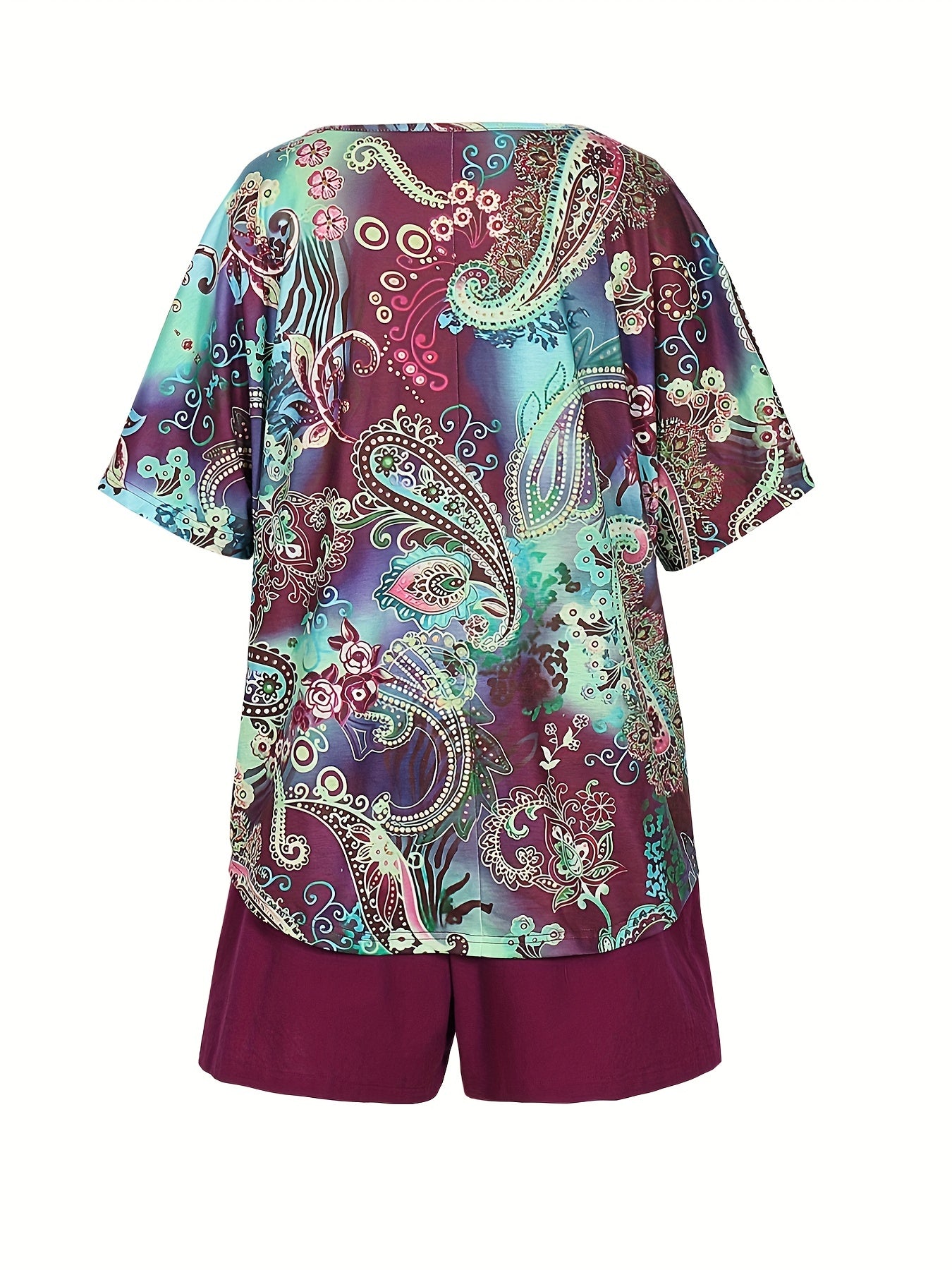 Women's Plus Paisley Print Tee & Shorts 2 Piece Set