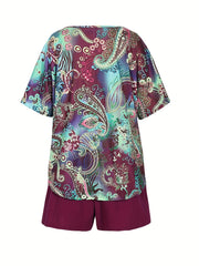 Women's Plus Paisley Print Tee & Shorts 2 Piece Set