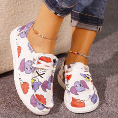 Women's Cartoon Printed Flat Shoes Casual Slip On Canvas Shoes