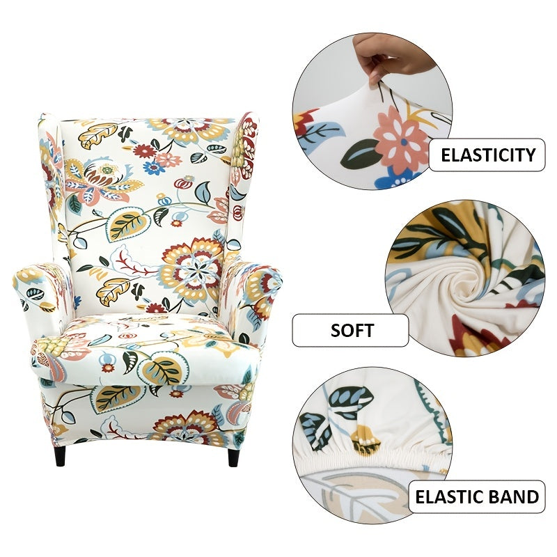 Spandex Stretchy Wingback Armchair Cover Set, Elastic Slipcover for Furniture