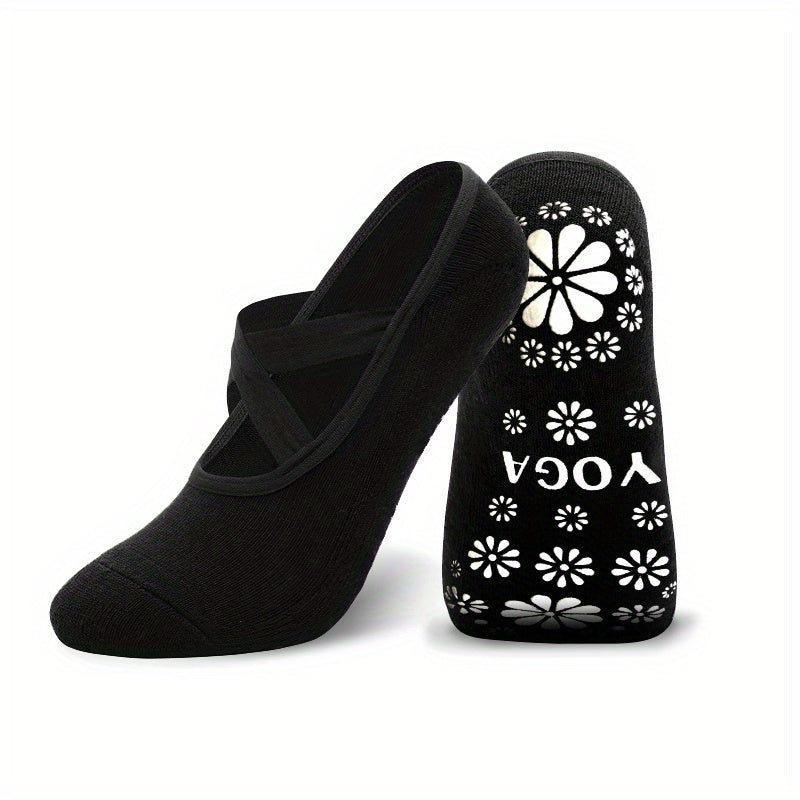 Yoga Socks Women Non Slip Grips Cross Strap Pilates Fitness Ballet