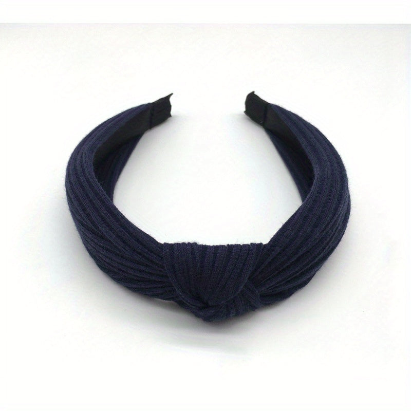 Cross Knotted Ribbed Headband Wide Fabric Headdress Solid Hair Band