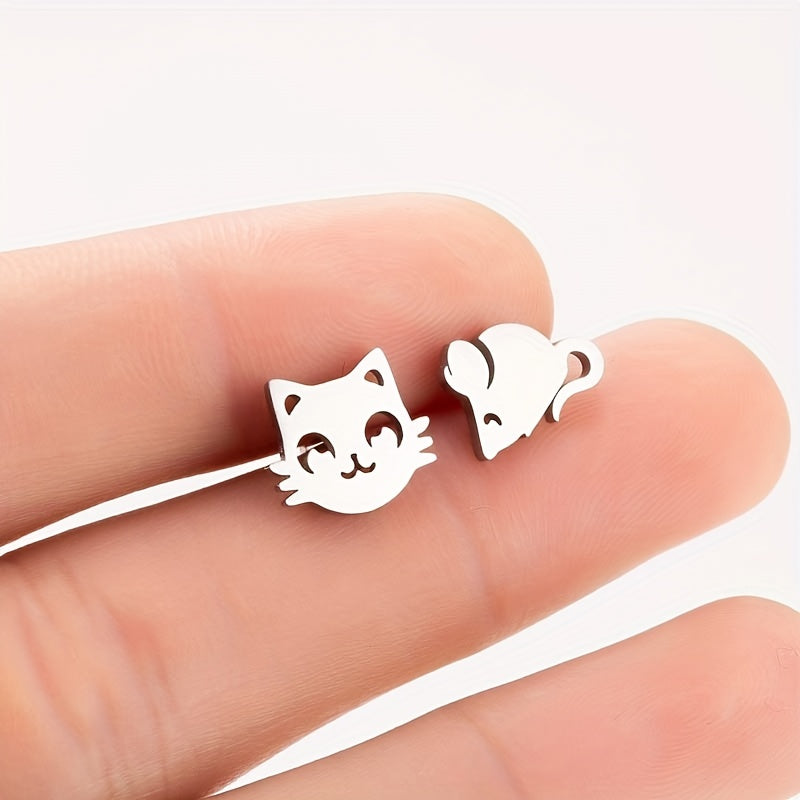 Stainless Steel Cat And Mouse Stud Earrings