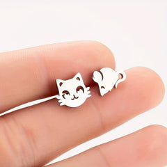 Stainless Steel Cat And Mouse Stud Earrings