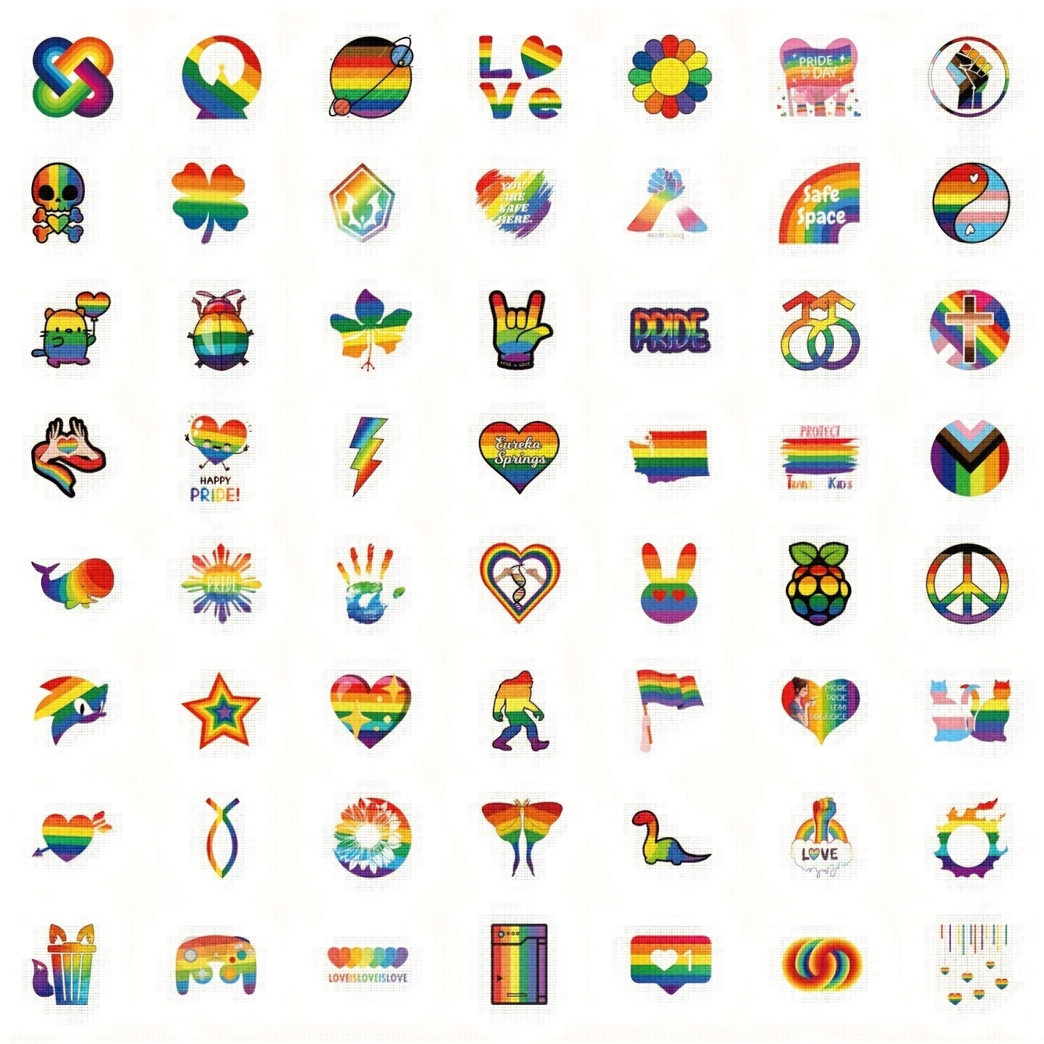 55 Pack LGBTQ Pride Rainbow Stickers Love Peace Space Design Decals