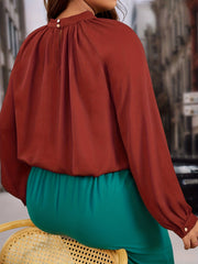  Solid Lantern Sleeve Mock Neck Blouse
