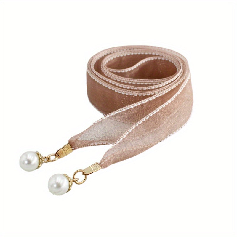 Faux Pearl Pendant Sash Belt Ribbon Bow Belts for Women