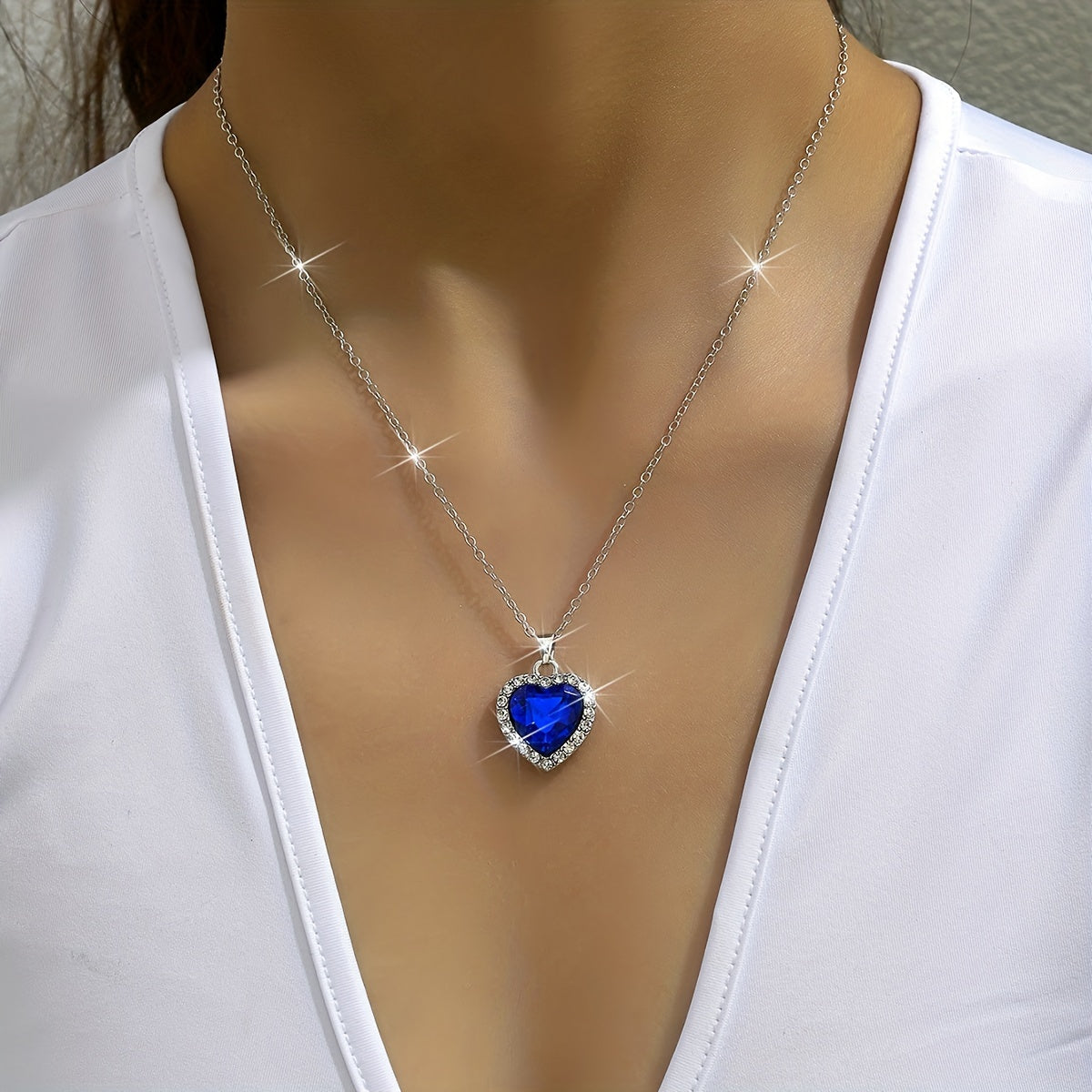 Heart Birthstones Pendant Necklace Zircon Sparkly Neck Chain