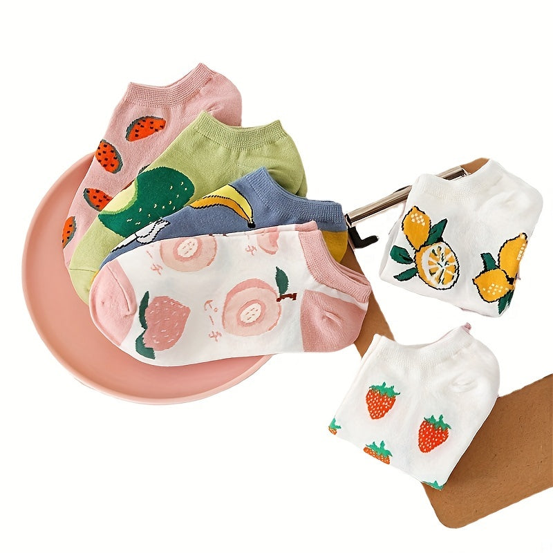 6 8 Pairs Fruit Print Socks Low Cut Ankle Stockings