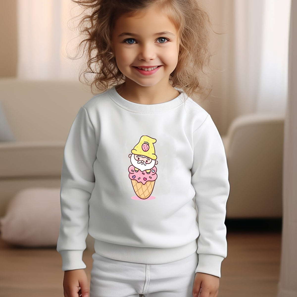 Cartoon Ice Cream Graphic Crew Neck Long Sleeve Sweatshirt for Kids