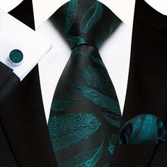 Men's Floral Plaid Necktie Handkerchief Clip Set