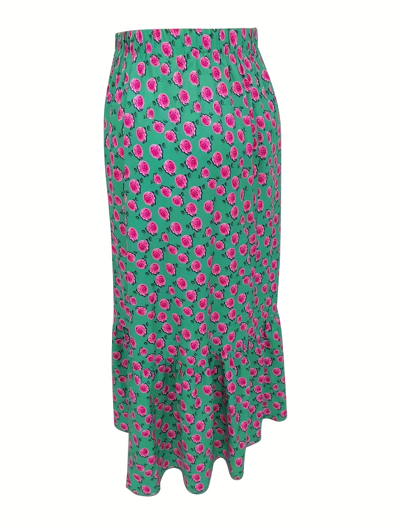  Floral Print Ruffle Trim Maxi Skirt