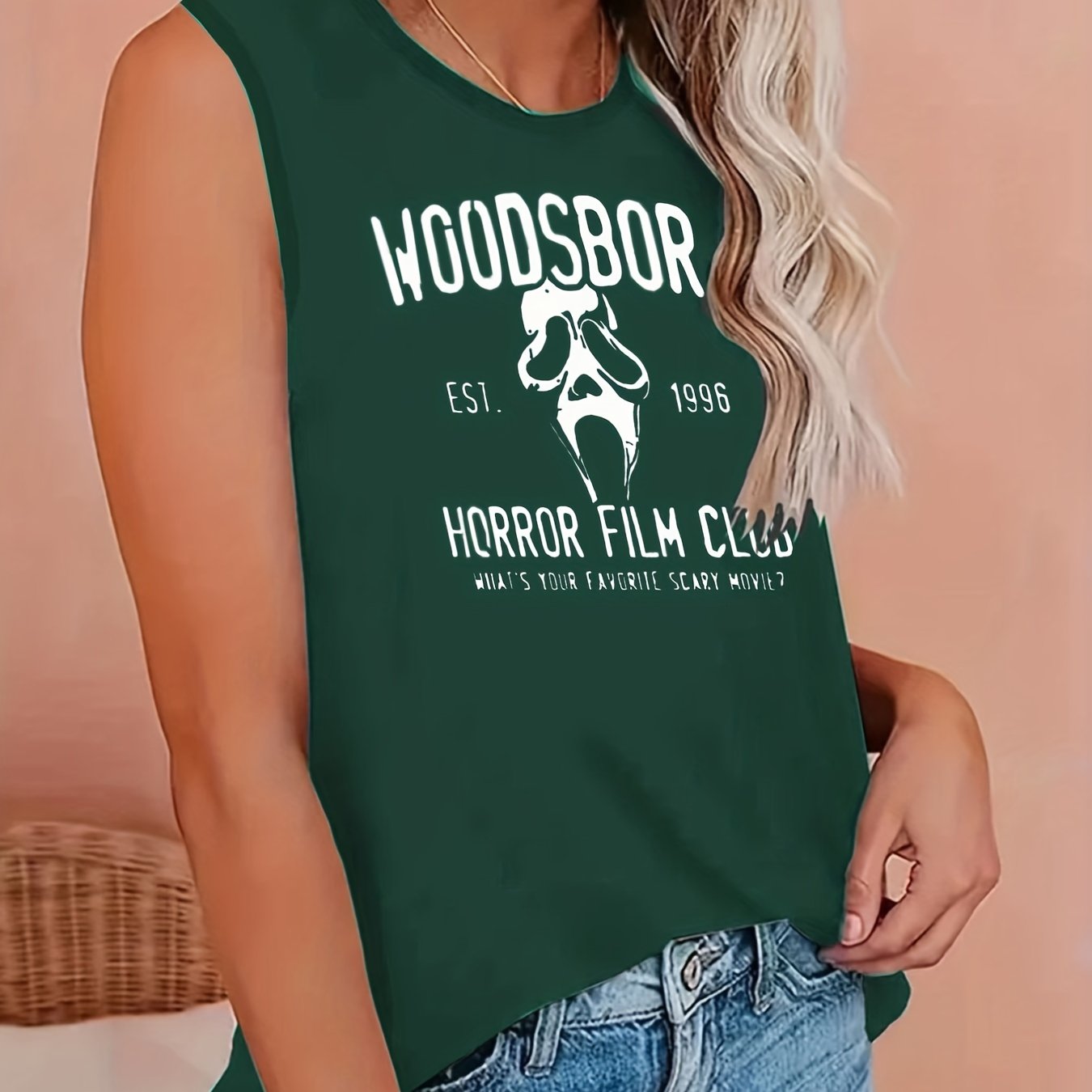  Skull Print Round Neck Tank Top